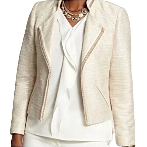 Chicos beige white textured chain accent jacket size 0 - Picture 1 of 5